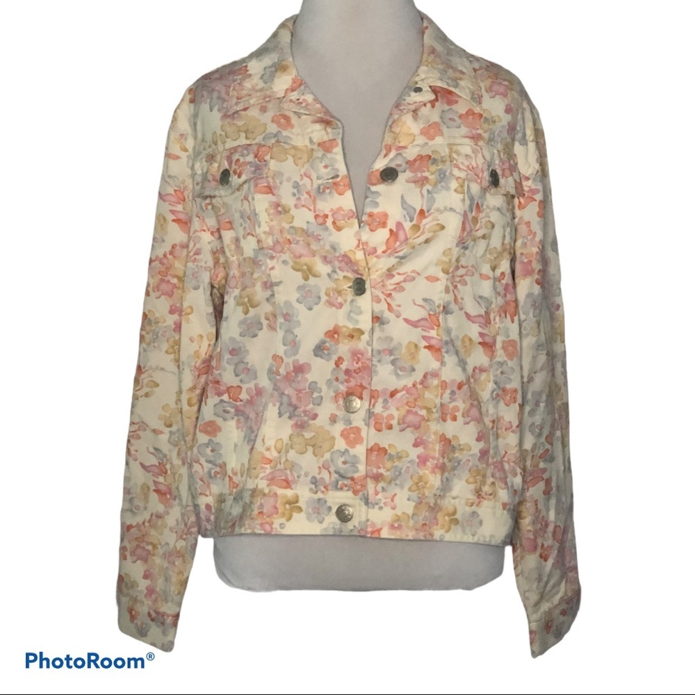 Kate Hill floral denim jacket-size 14 Petite